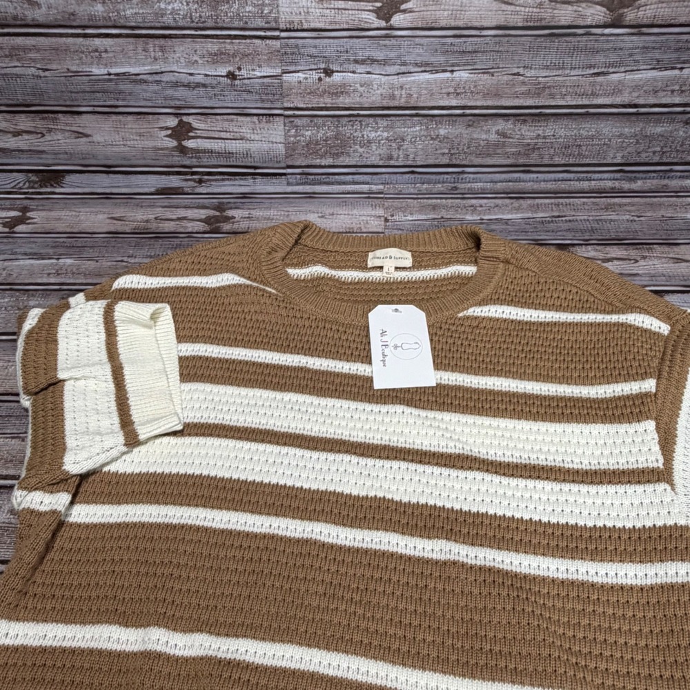Thread & Supply NWT Maisie Sweater Womens L Brown Ivory Striped Short Sleeve
